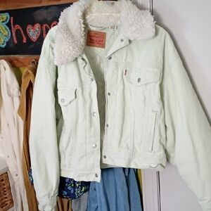 Levi's Mint Green Denim Jacket with White Sherpa